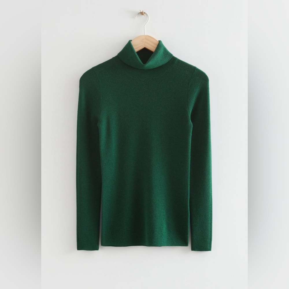 & Other Stories Dark Green Merino Turtleneck Sweater